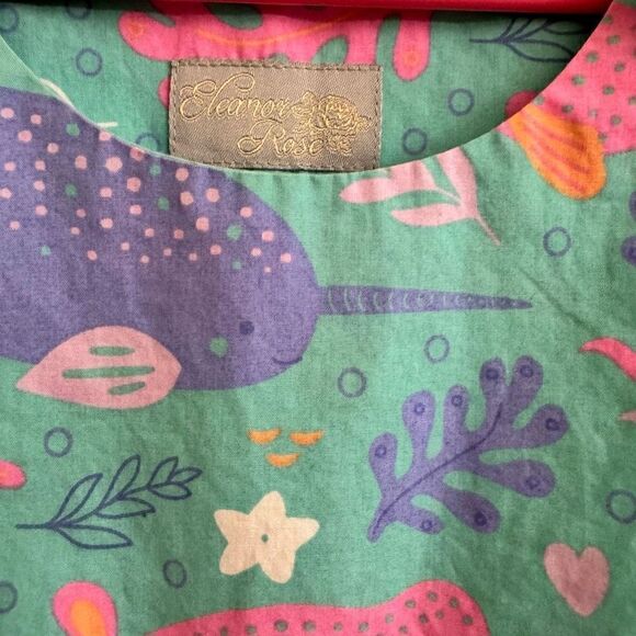 Eleanor Rose Rosemary Dress Mint Green Narwhal Seal Sea Creature Size 7-8 - Picture 4 of 5